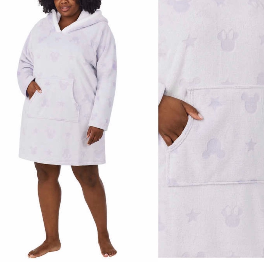 DISNEY MINNIE MOUSE LADIES’ Fleece Lounger with Sherpa Hood Light Purple Size XL
